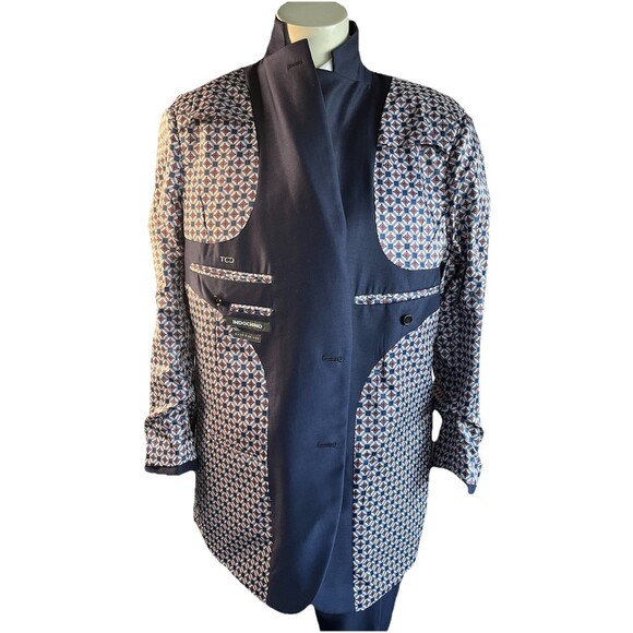 INDOCHINO Bespoke Men Custom Tailored Wool Navy Suit Jacket Pants 44-46R W40xL29 - Picture 8 of 16